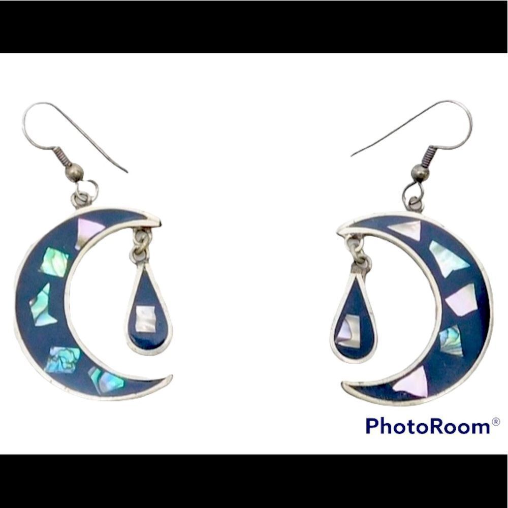 Alpaca Abalone Moon Earrings.